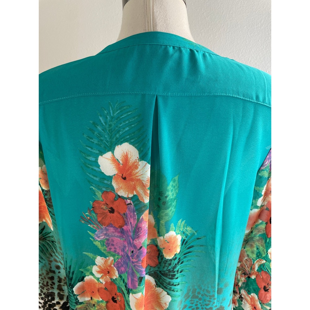 Soft Surroundings Womens Medium Teal Blue Silk Blend Split Neck Tunic Blouse Top - Picture 9 of 9